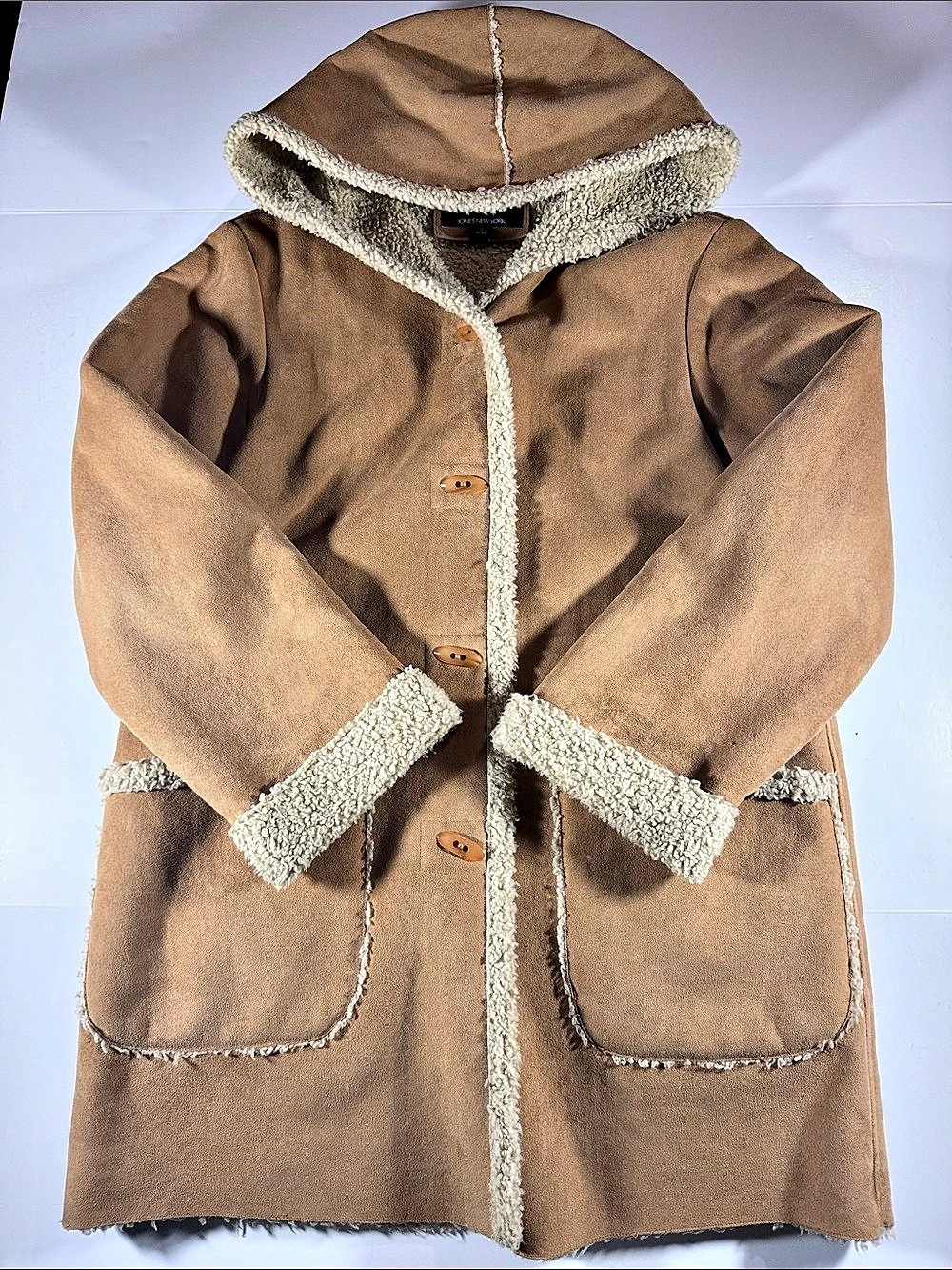 Jones New York Hooded Sherpa Trim Coat Size Medium